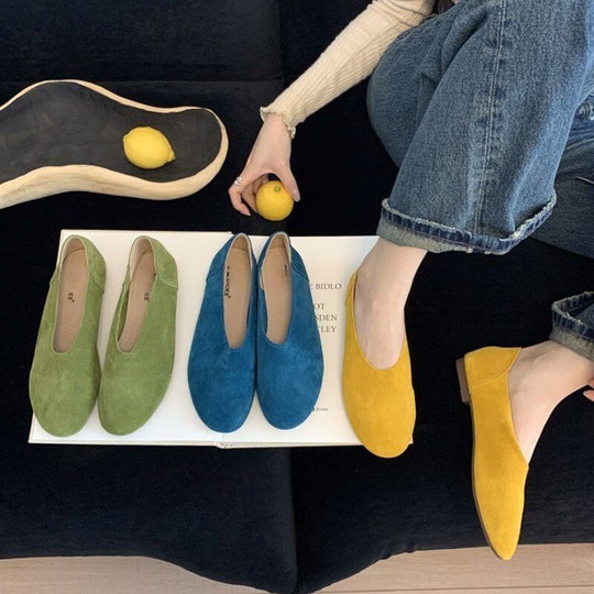Damen flache Ballerinas aus hochwertigem Veloursleder EB