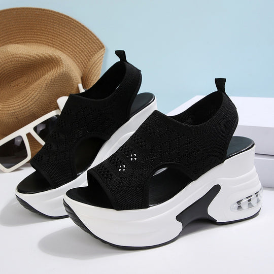 Damen Sneakersandaletten mit hohem Plateau und Netz-Obermaterial EB