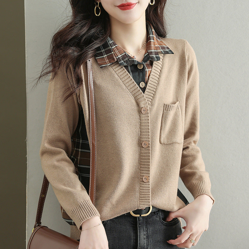 Damen Strickjacke mit V-Ausschnitt und praktischer Brusttasche EB