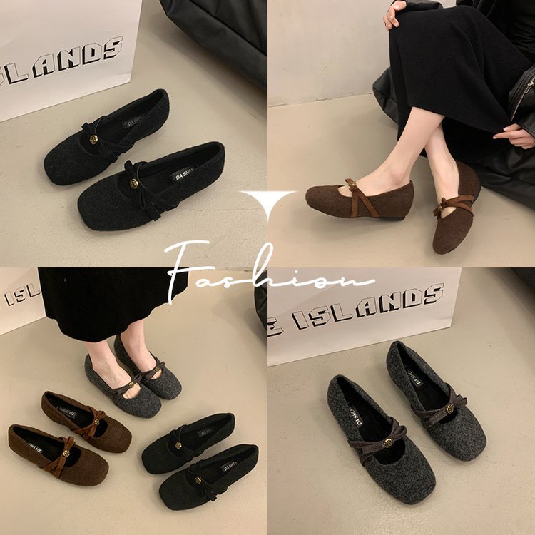 Damen elegante Filz-Ballerinas mit modischem Schleifenakzent EB