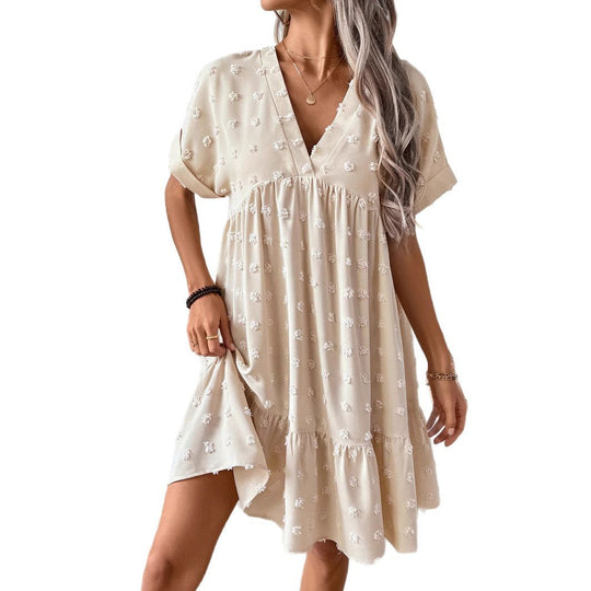 Damen Verspieltes Sommerkleid mit V-Ausschnitt und Rüschensaum EB