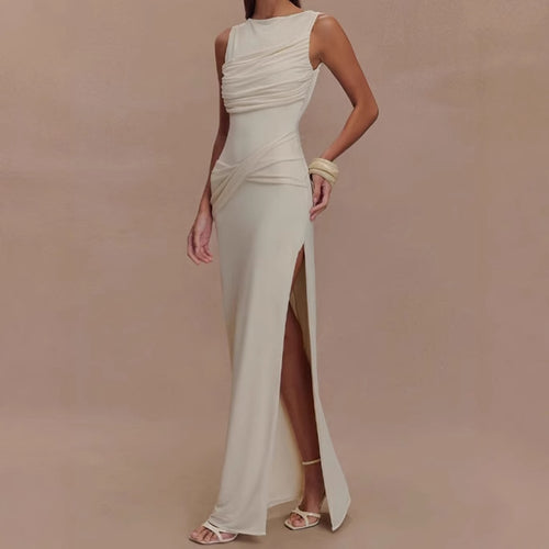 Damen Elegantes Maxi-Kleid mit drapiertem Oberteil und seitlichem Schlitz EB