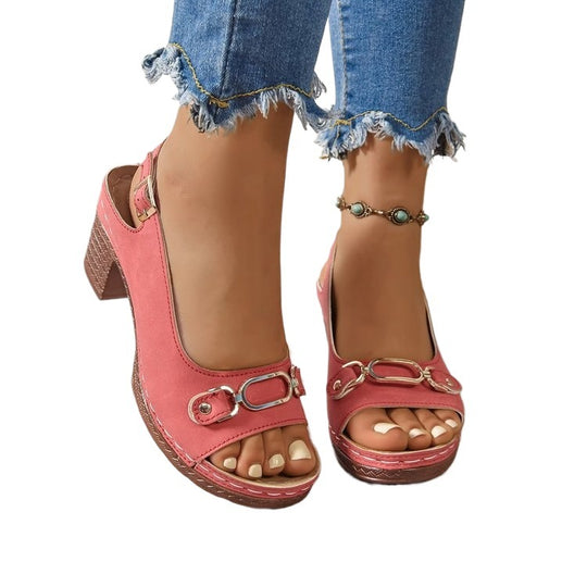 Damen Offene High-Heel Sandalen mit dekorativem Riemendesign EB