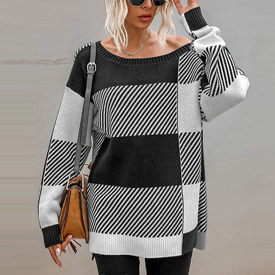 Damen Grobstrickpullover im modernen Blockdesign EB