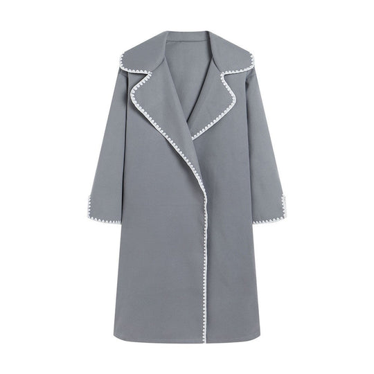 EB | Windbreaker Wolltextur Übergrößenpassform Offene Front Bestickter Revers