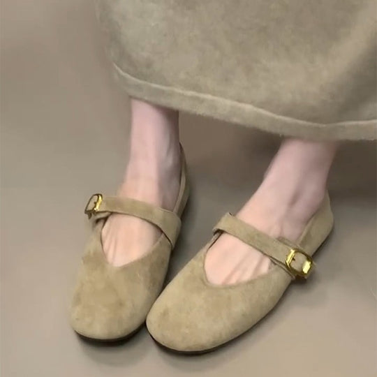 Damen elegante Ballerinas mit modischem Schnallenverschluss EB