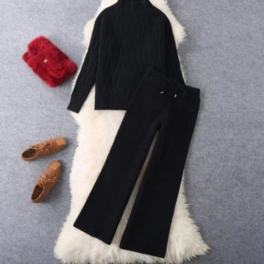Damen Set aus Strickpullover und Weit geschnittenen Hose EB