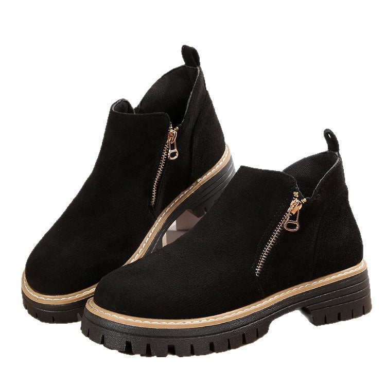 Damen Modische Stiefeletten mit seitlichem Reißverschluss und robustem Profil EB