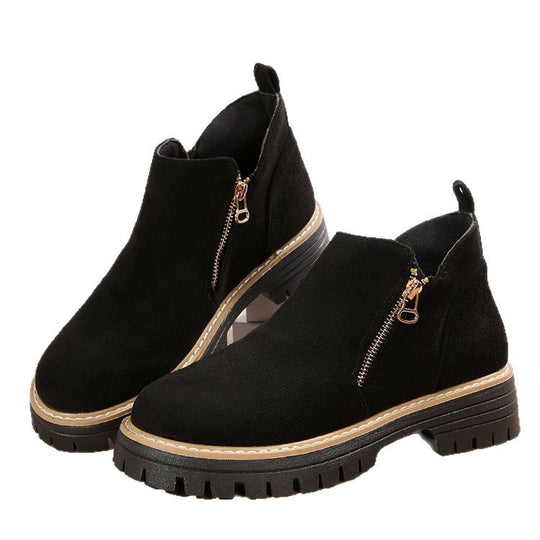 Damen Modische Stiefeletten mit seitlichem Reißverschluss und robustem Profil EB
