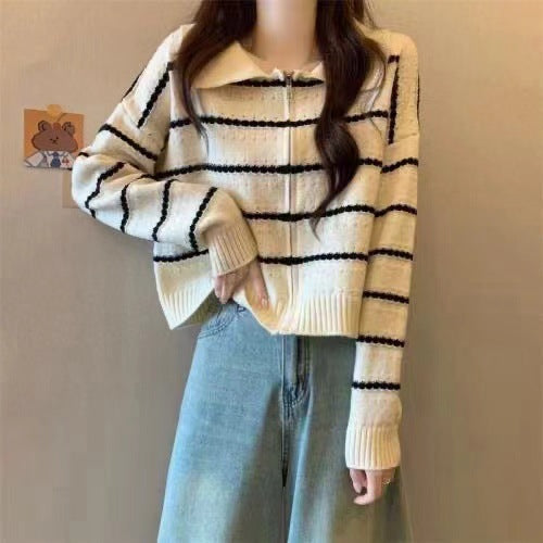 Damen gestreifter Strickpullover EB