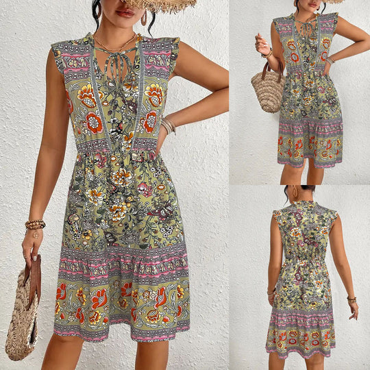 Damen Sommerliches Midikleid mit verspieltem Blumenmuster und lässigem Schnitt EB