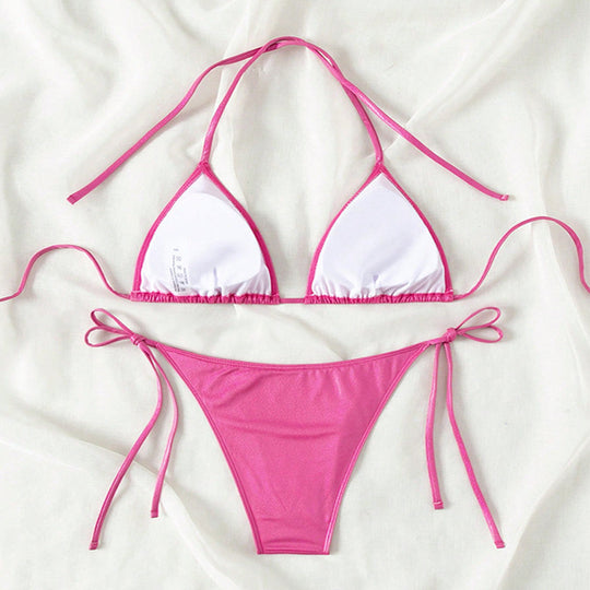 Damen Triangel-Bikini mit verstellbaren Bändern und glänzendem Finish EB