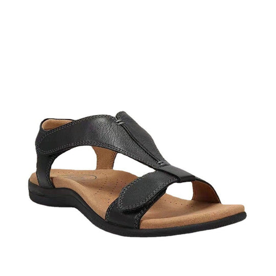 Damen Leder-Sandalen mit verstellbaren Klettriemen und ergonomischem Komfortfußbett EB
