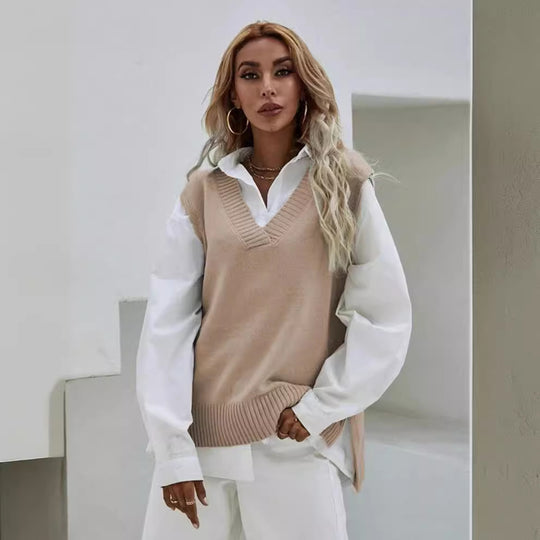 Damen Strickweste mit V-Ausschnitt und eleganter Rippenstruktur EB