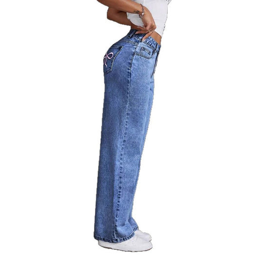 Damen Weite Jeanshose mit einzigartiger Schnürdetailgestaltung EB