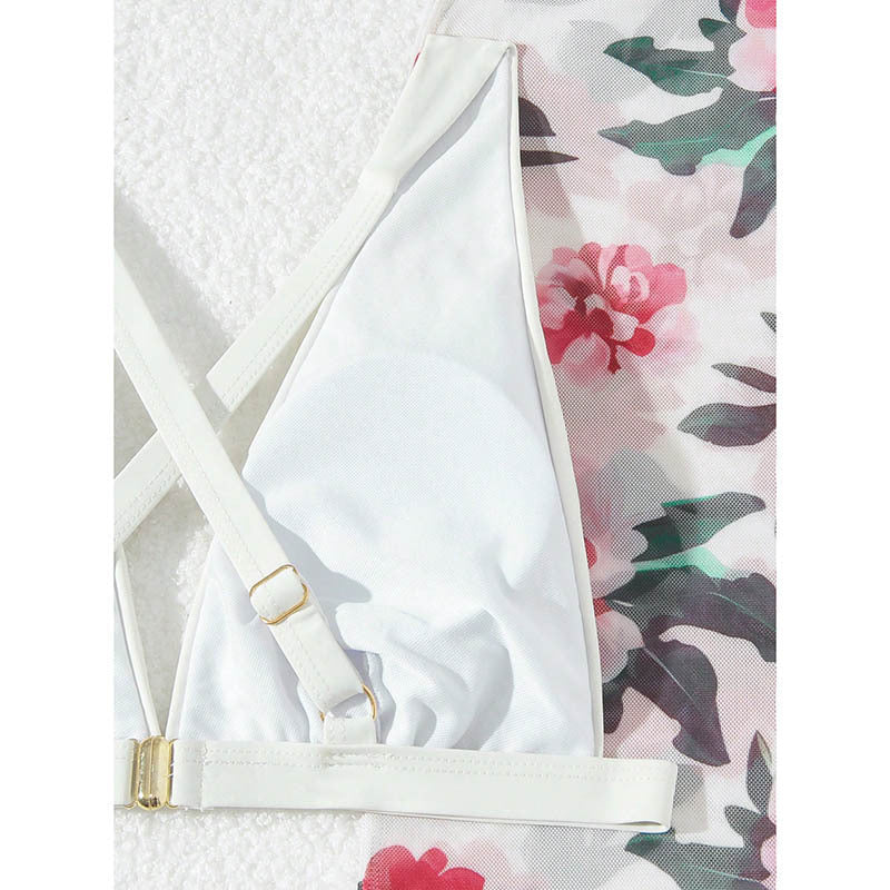 Damen Bikini-Set mit floralem Wickelrock und elastischen Trägern EB