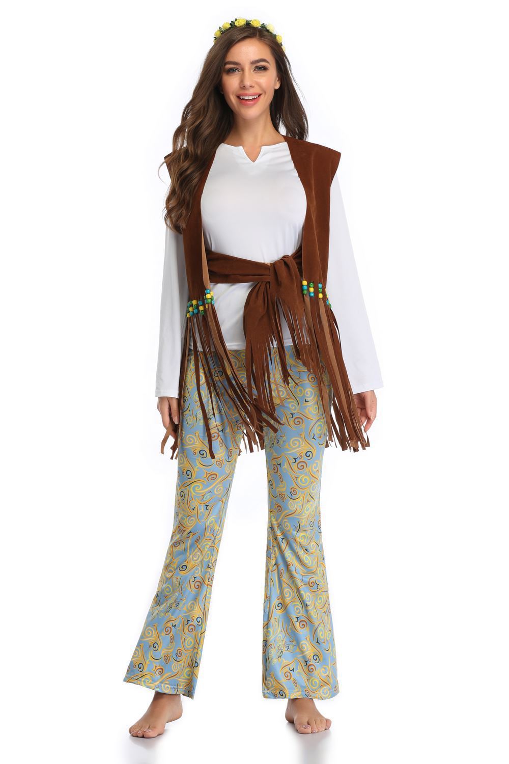 Herren Kostüm im Wildwest-Stil mit fransigem Weste und bunten Hosendetails EB