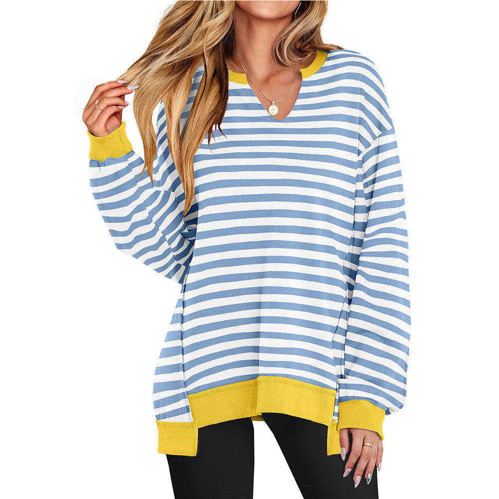 Damen Lässiger pullover mit V-Ausschnitt und überschnittenen Ärmeln EB