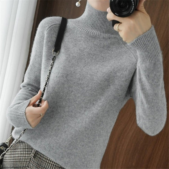 Damen weicher Rollkragenpullover aus feiner Merinowolle EB