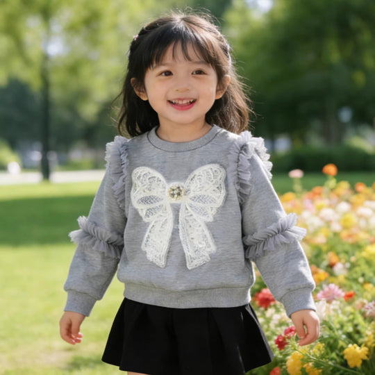Mädchen Sweatshirt mit Rüschendetails und dekorativem Schleifenmotiv EB