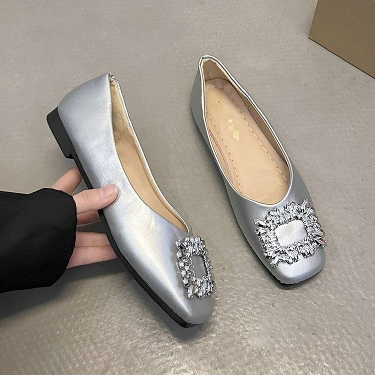 Damen elegante Ballerinas mit funkelnder Schmuckapplikation EB