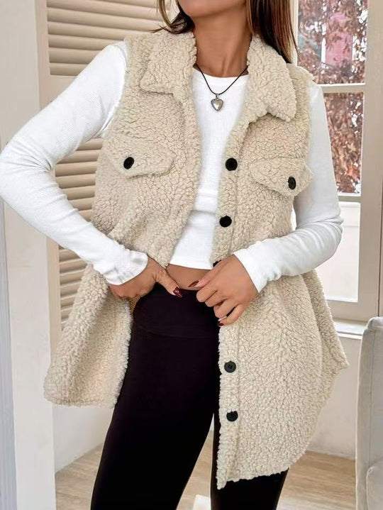 Damen Plüsch Weste mit Taschen EB