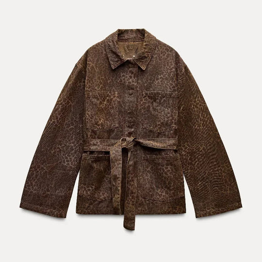 Damen Leinenhemdjacke mit tailliertem Schnitt und Gürtel EB