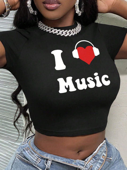 Damen Crop-T-Shirt mit künstlerischem Lippenmotiv und kreativem Druck EB