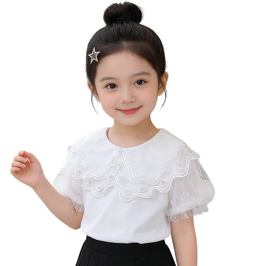 Mädchen T-Shirt mit elegantem Spitzenkragen und luftigen Ärmeln EB