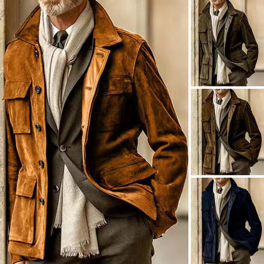 Herren Suede Utility Jacke mit praktischen Taschen und modernem Schnitt EB
