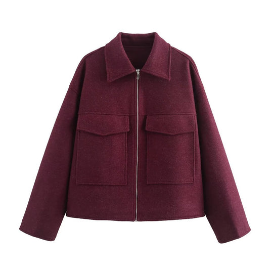 Damen lässige Overshirt-Jacke mit Taschen und Reißverschluss EB