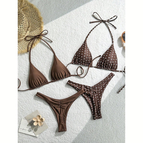 Damen Triangel-Bikini-Set mit verstellbaren Trägern und fröhlichem Punktedesign EB
