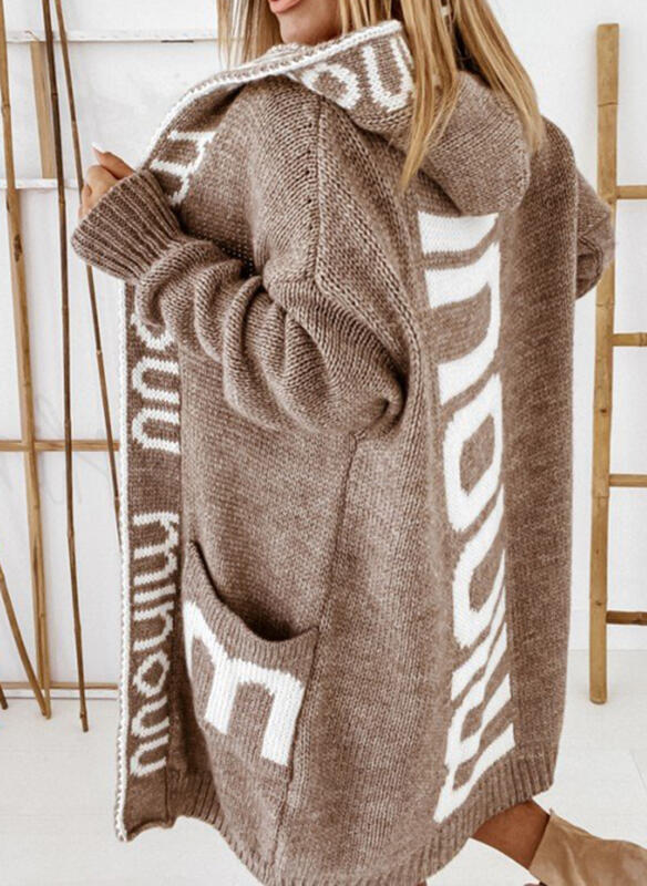 Damen Oversized Strickjacke mit Kapuze und praktischen Taschen EB