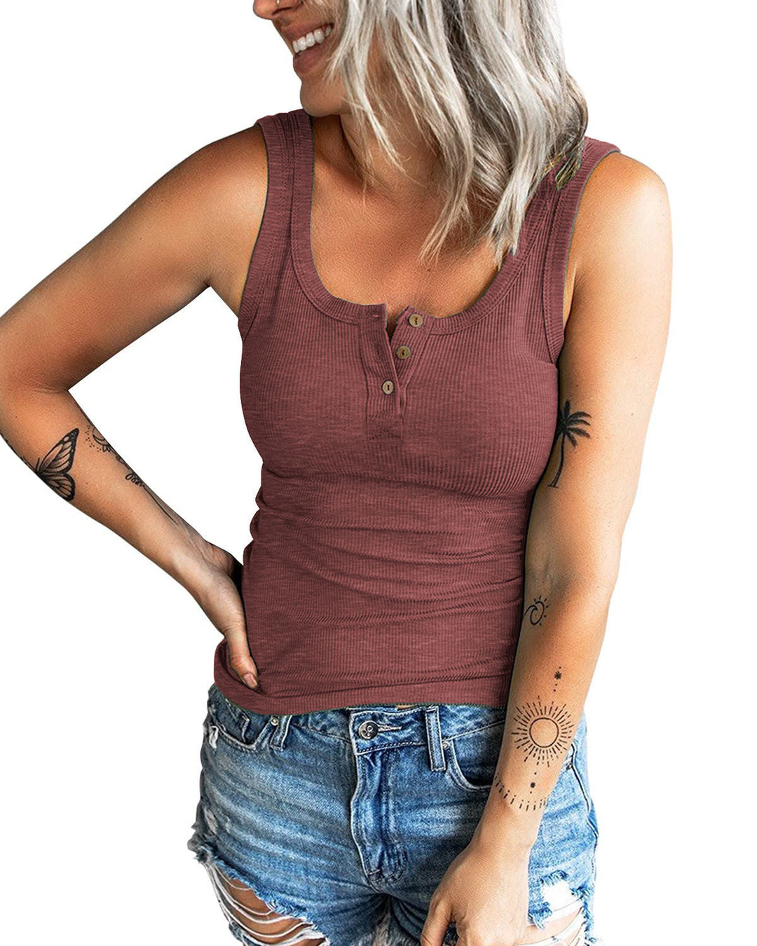 Damen komfortables Trägershirt mit Knopfdetails EB