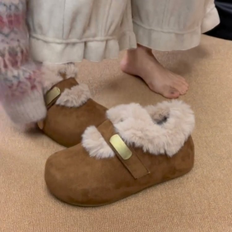 Damen Flauschige Pantoletten mit breitem Futter EB