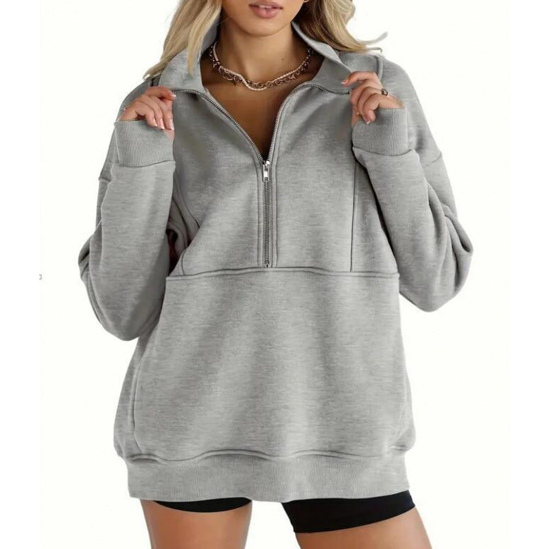 Damen Sweatshirt mit halbem Reißverschluss und oversized Schnitt EB
