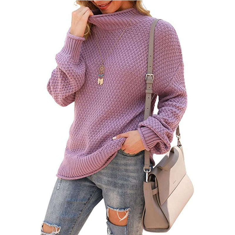 Damen Grobstrickpullover mit hochstehendem Kragen und lässigem Schnitt EB
