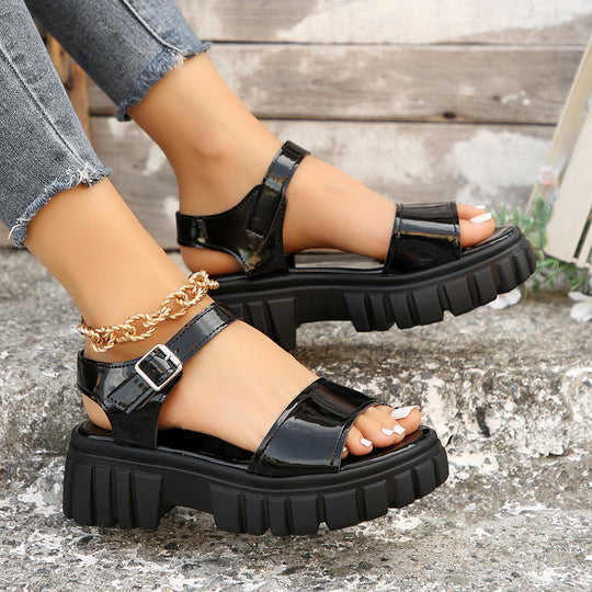Damen modische Plateau-Sandalen mit verstellbarem Riemen und dämpfender Sohle EB