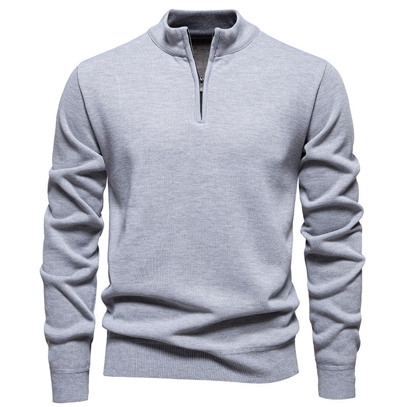 Herren nan Slim-Fit Feinstrickpullover mit kurzem Reißverschluss, Stehkragen und geripptem Bund EB