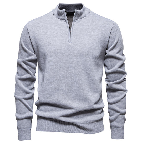 Herren nan Slim-Fit Feinstrickpullover mit kurzem Reißverschluss, Stehkragen und geripptem Bund EB