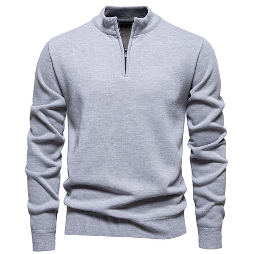 Herren nan Slim-Fit Feinstrickpullover mit kurzem Reißverschluss, Stehkragen und geripptem Bund EB