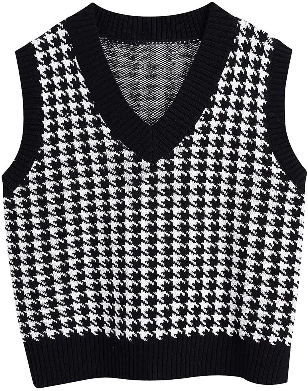 Damen ärmellose Strickweste mit modernem Hahnentrittmuster EB