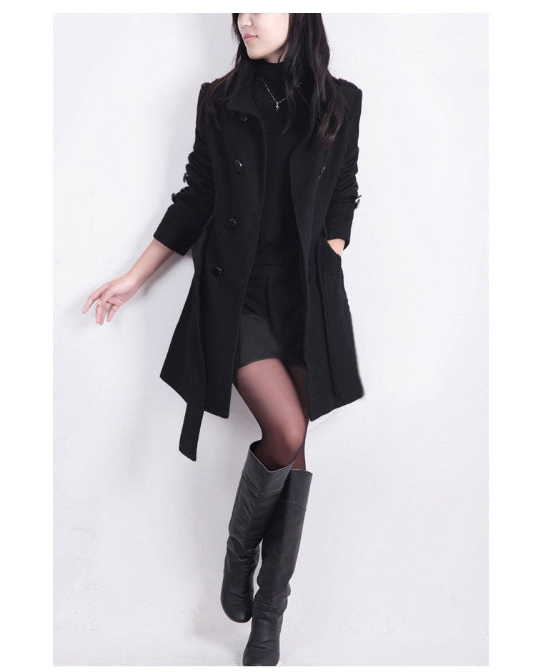 EB | Trenchcoat - Wollmix - Doppelreiher - Mit Gürtel - Eleganter langer Mantel