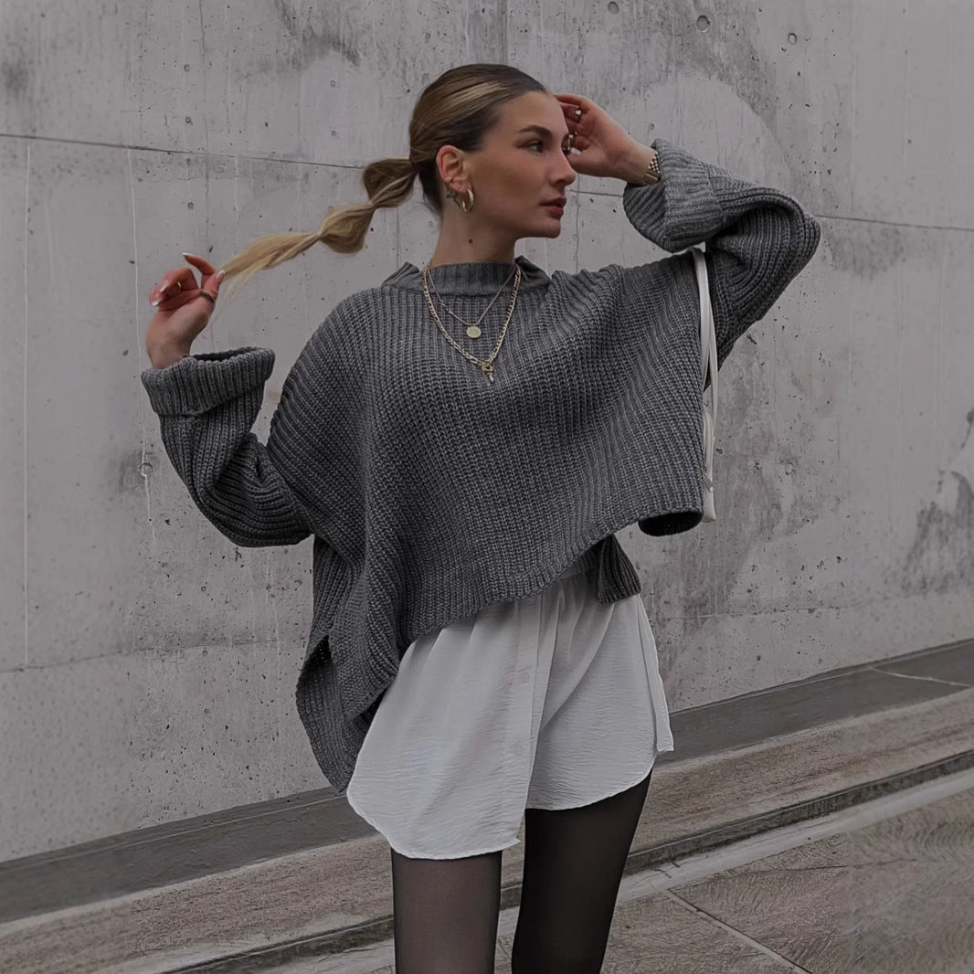 Damen oversized Strickpullover mit strukturiertem Lochdesign und lässigem Schnitt EB