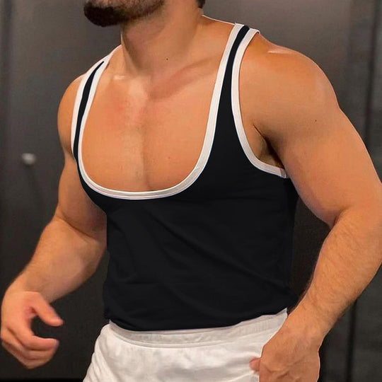 Herren nan sportliches ärmelloses Muskelshirt mit Kontrastbesatz EB