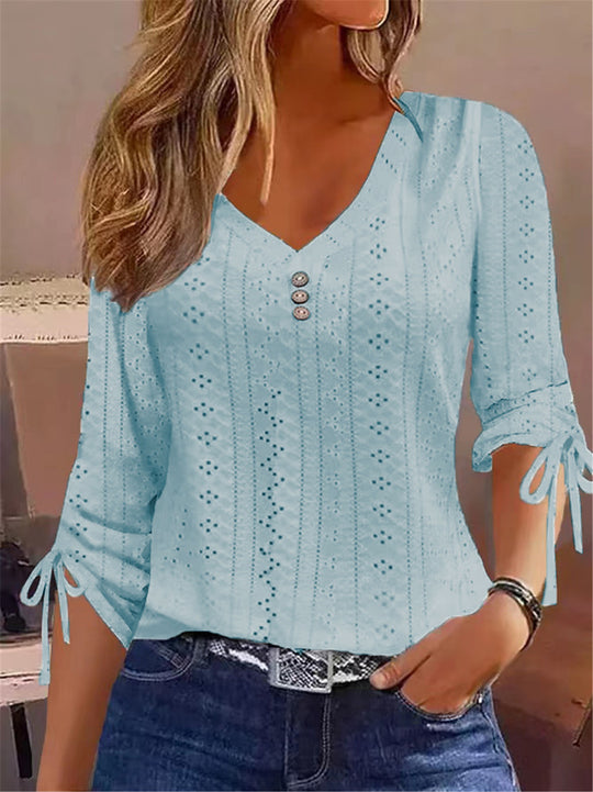 Damen V-Ausschnitt Bluse mit Raffdetails EB