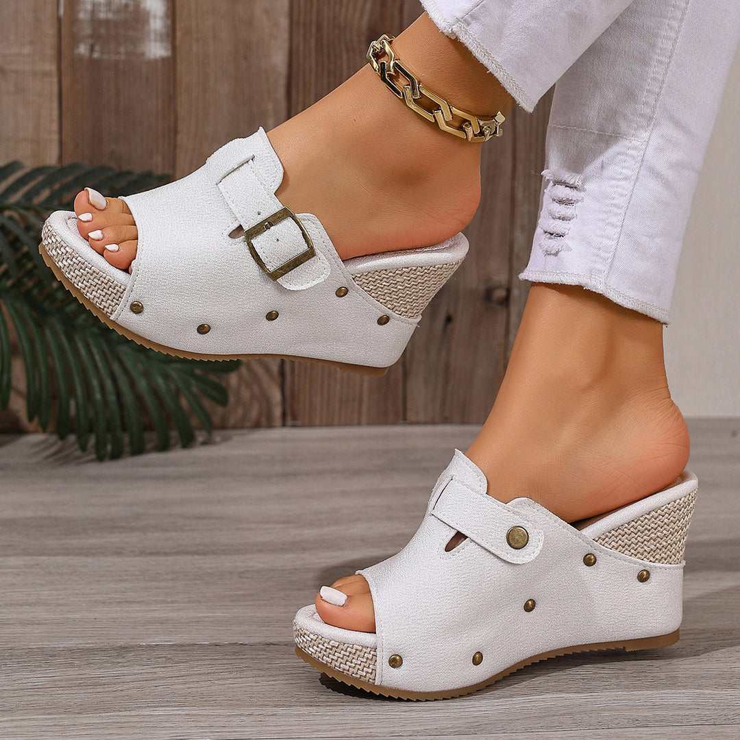 Damen Wedge-Pantoletten mit modischem Schnallen-Design und hochwertigem Obermaterial EB