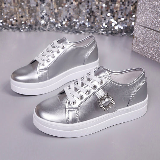 Damen modische Plateausneakers aus hochwertigem mit dekorativem Kristallbesatz EB