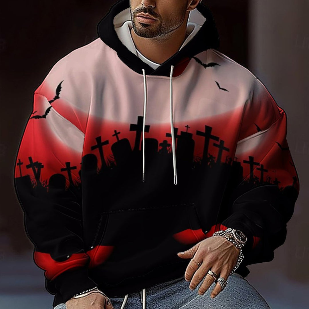 Herren Kapuzensweater mit kreativen Halloween-Motiv und lockerer Passform EB