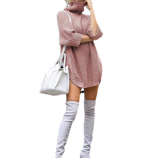 Damen Strickkleid mit hohem Kragen und modischem Oversized-Schnitt EB